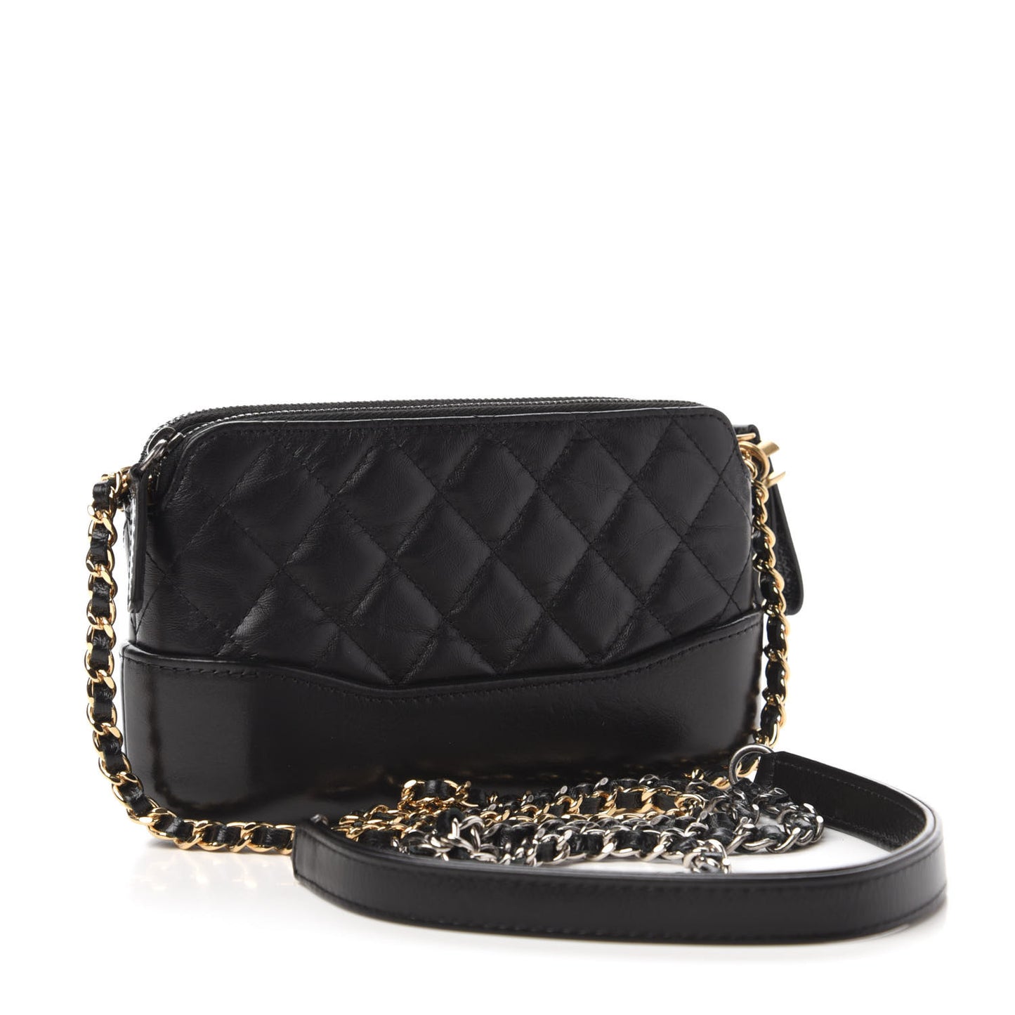Aged Calfskin Quilted Small Gabrielle Clutch With Chain Black