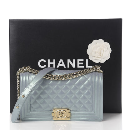 Chanel Iridescent Patent Calfskin Quilted Medium Boy Flap Light Blue 13 of 13