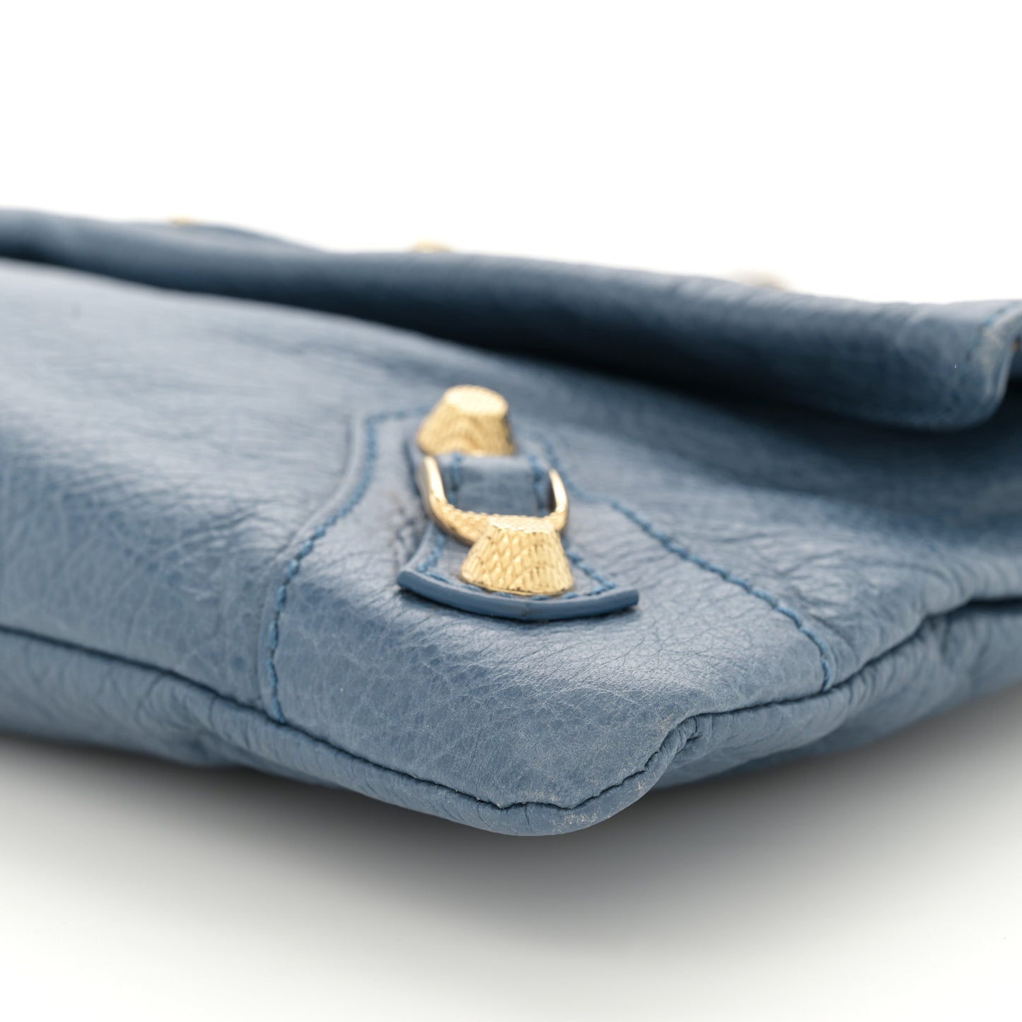 Agneau Giant 12 Gold Hardware Envelope Strap Clutch Bleu Persan