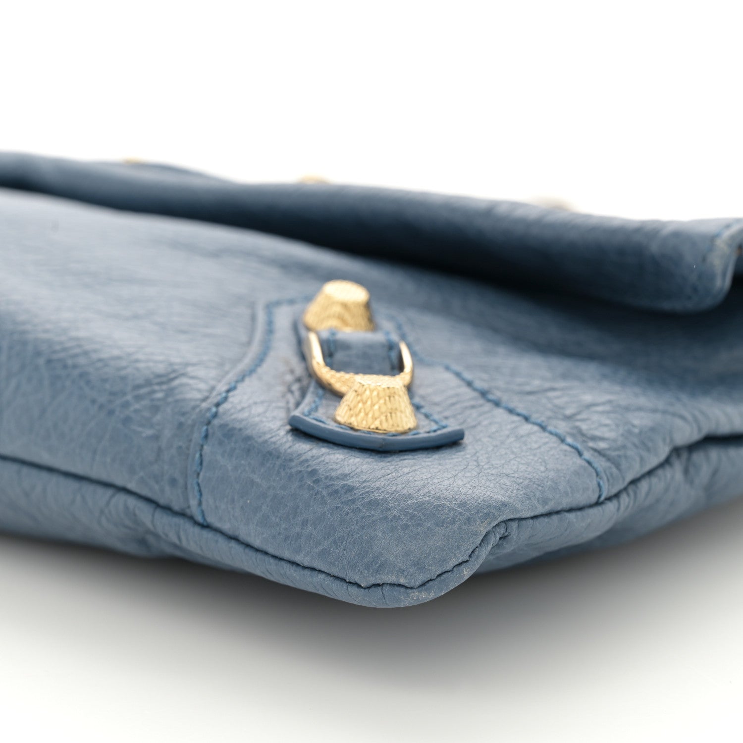 Balenciaga Agneau Giant 12 Gold Hardware Envelope Strap Clutch Bleu Persan 12 of 13