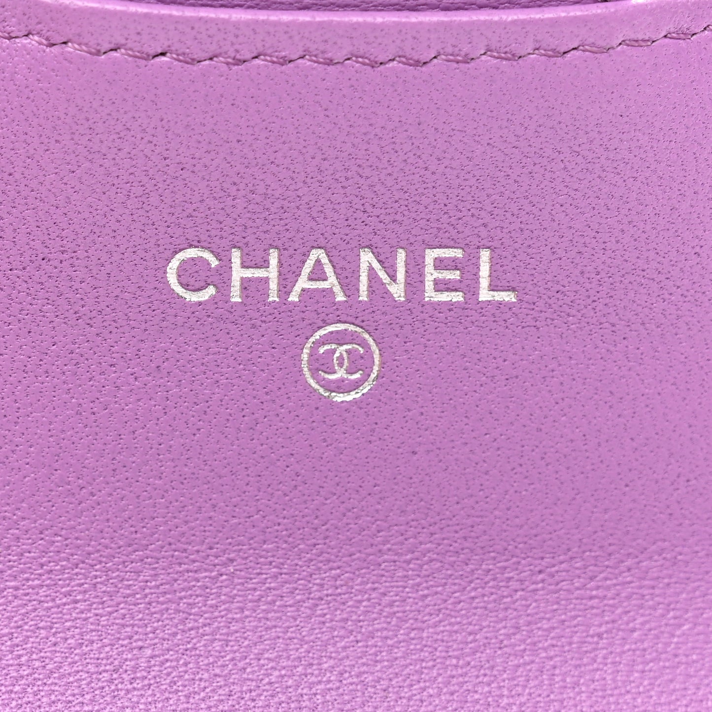 Lambskin Quilted Flap Card Holder Wallet Purple