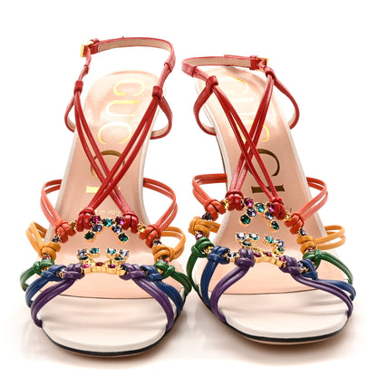 Gucci Calfskin Crystal GG Isa Ankle Strap Mid Heel Sandals 37 Multicolor 3 of 8