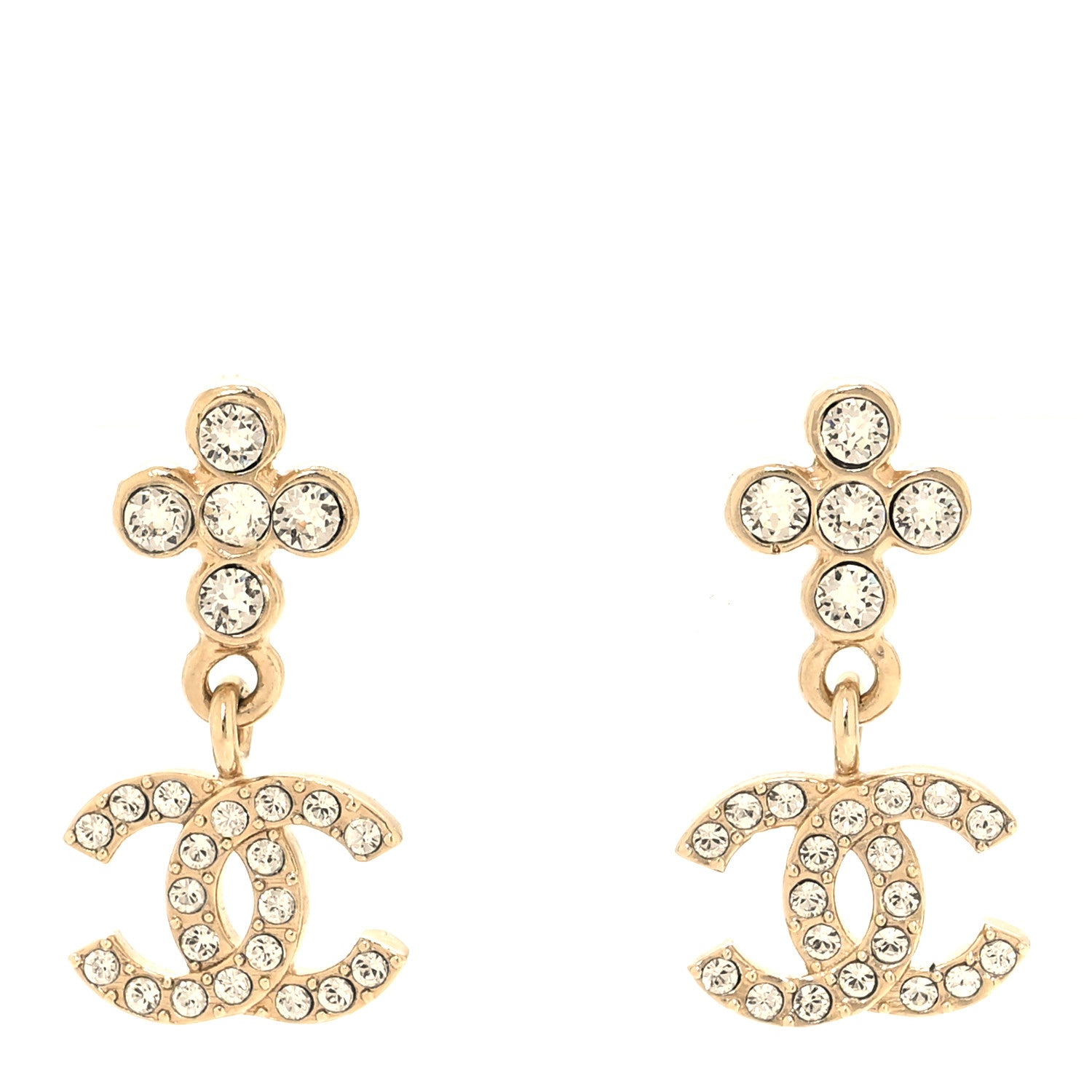 Chanel Crystal CC Drop Earrings Gold 1 of 5