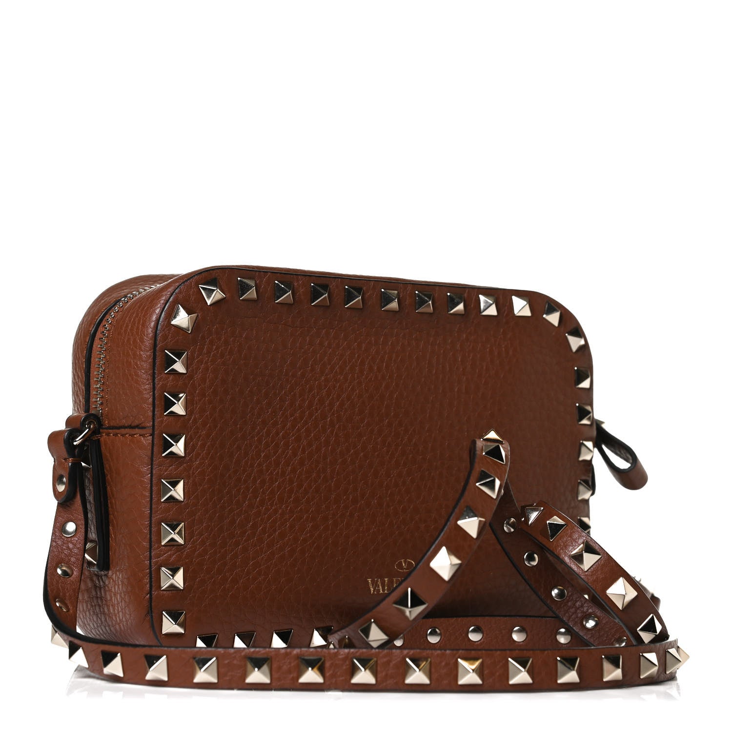 Valentino Garavani Pebbled Calfskin Rockstud Camera Crossbody Bag Tan 3 of 11