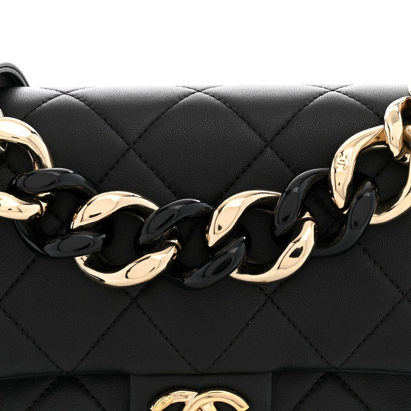 Lambskin Quilted Resin Bi-Color Chain Flap Bag Black