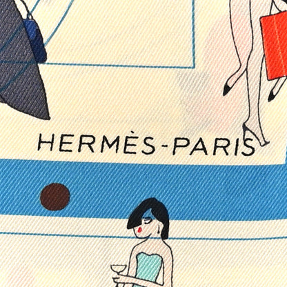 Hermes Silk Ex-Libris Les Parisiennes Scarf 70 Creme Bleu Rouge 2 of 4