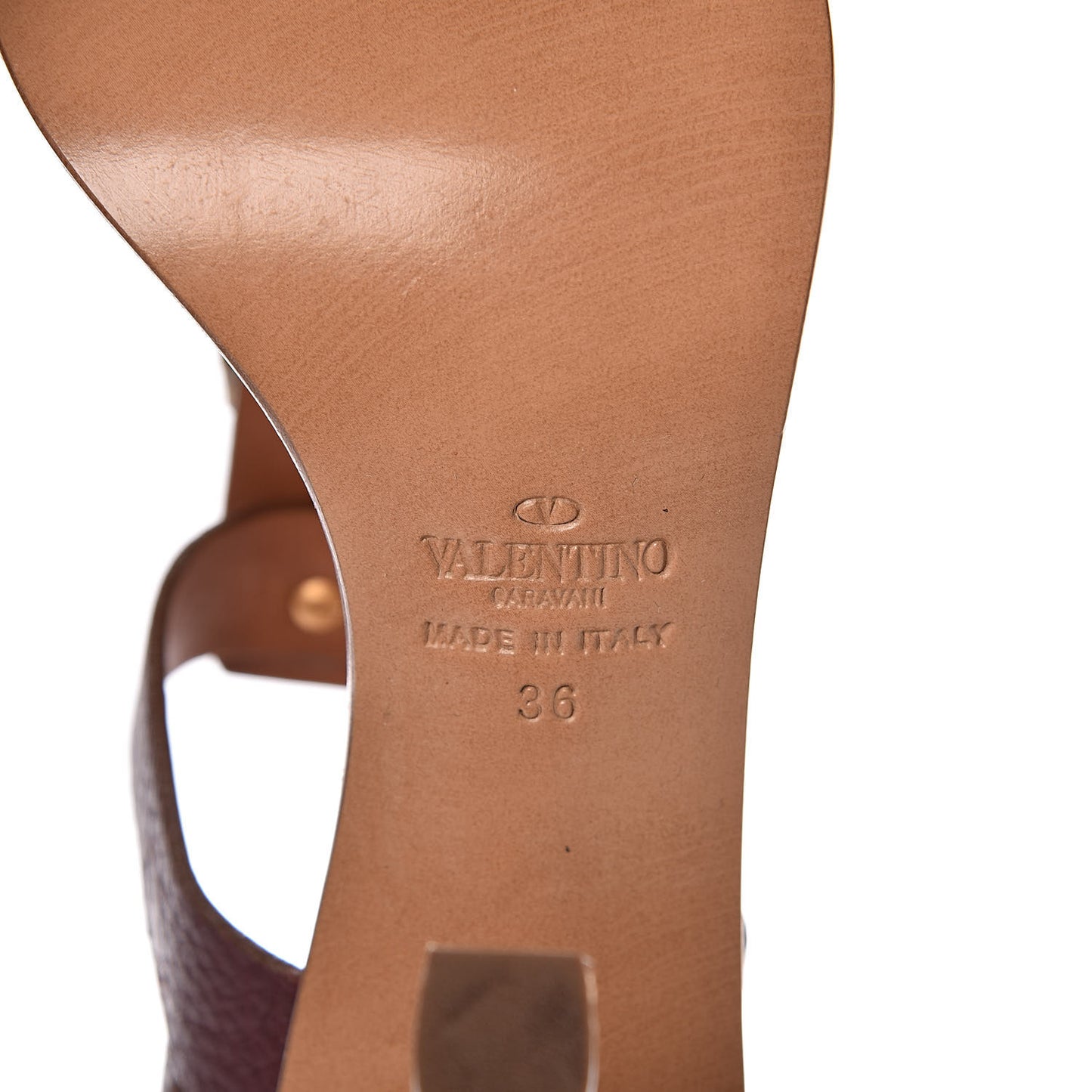 Grained Calfskin Rockstud Dragon Sandals 36 Brown