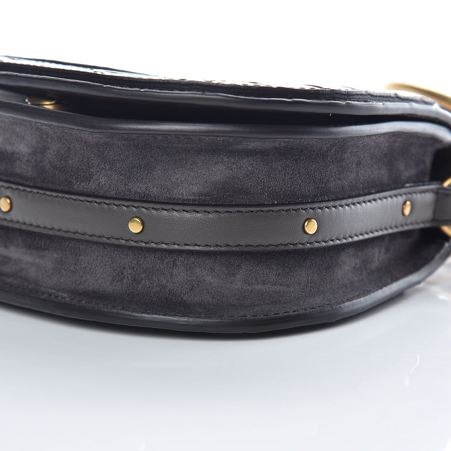 Suede Calfskin Crocodile Embossed Small Nile Bracelet Bag Profound Brown