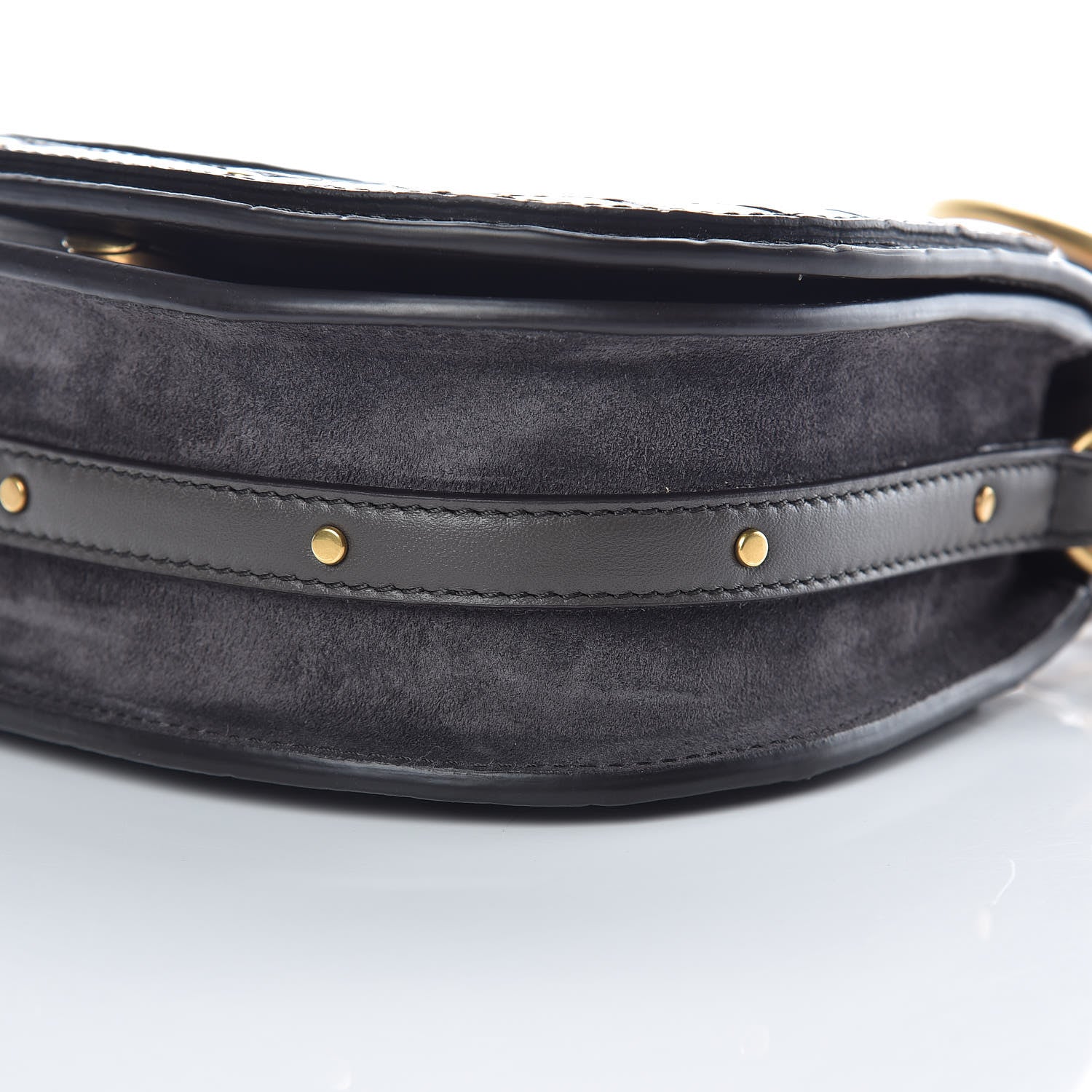 Chloe Suede Calfskin Crocodile Embossed Small Nile Bracelet Bag Profound Brown 11 of 12