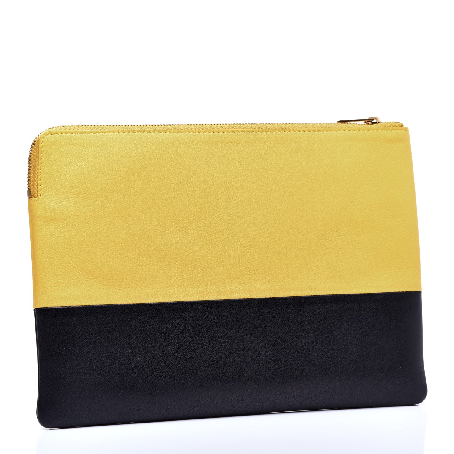 Celine Lambskin Bi-Color Solo Clutch Pouch Sun Yellow Black 3 of 7