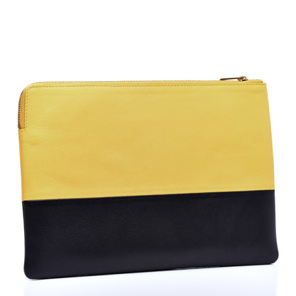 Celine Lambskin Bi-Color Solo Clutch Pouch Sun Yellow Black 3 of 7
