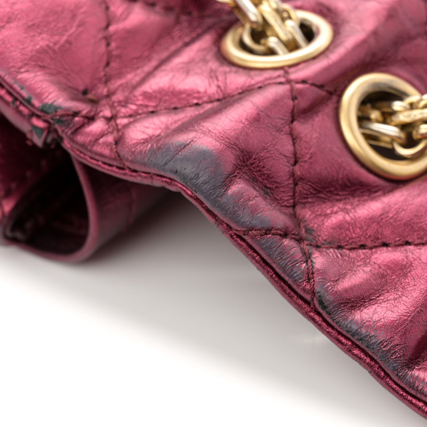 Metallic Aged Calfskin Quilted 2.55 Reissue 227 Flap Dark Red