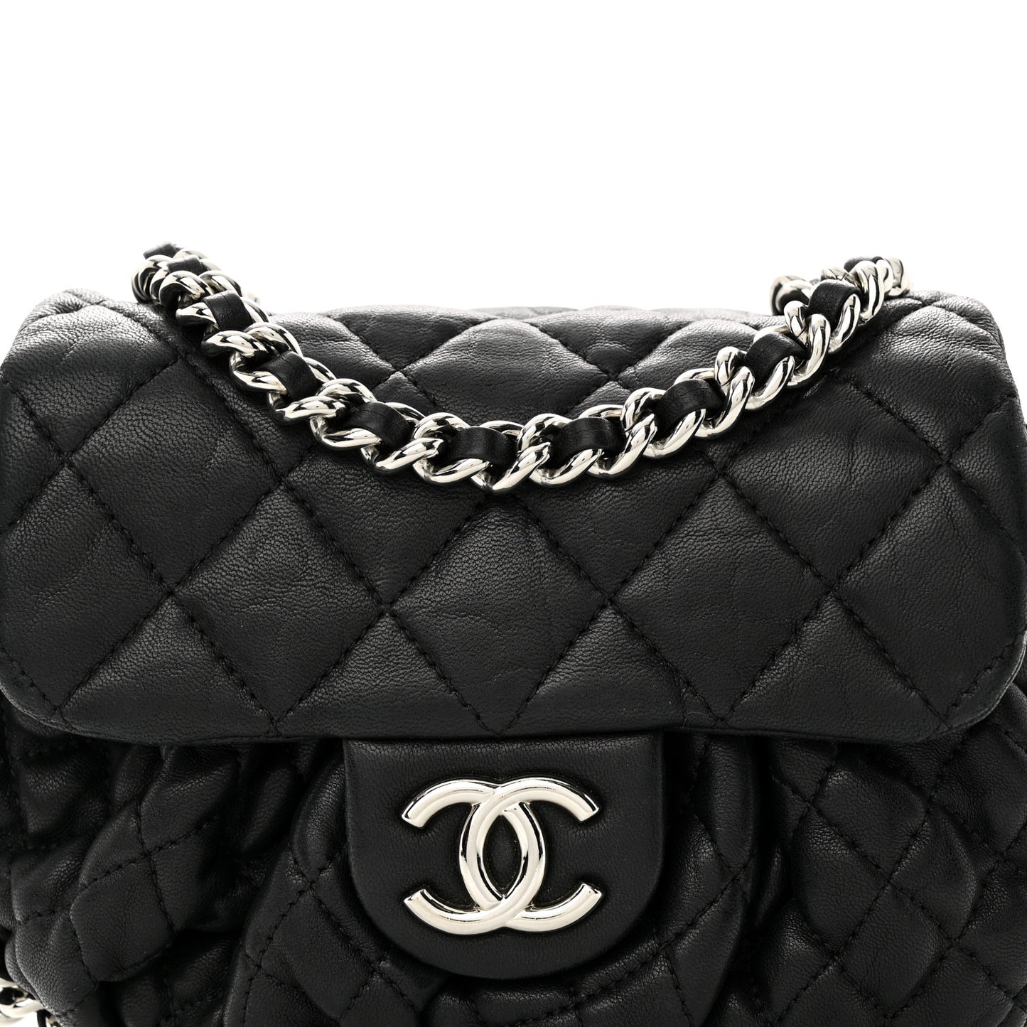 Washed Lambskin Quilted Mini Chain Around Flap Black