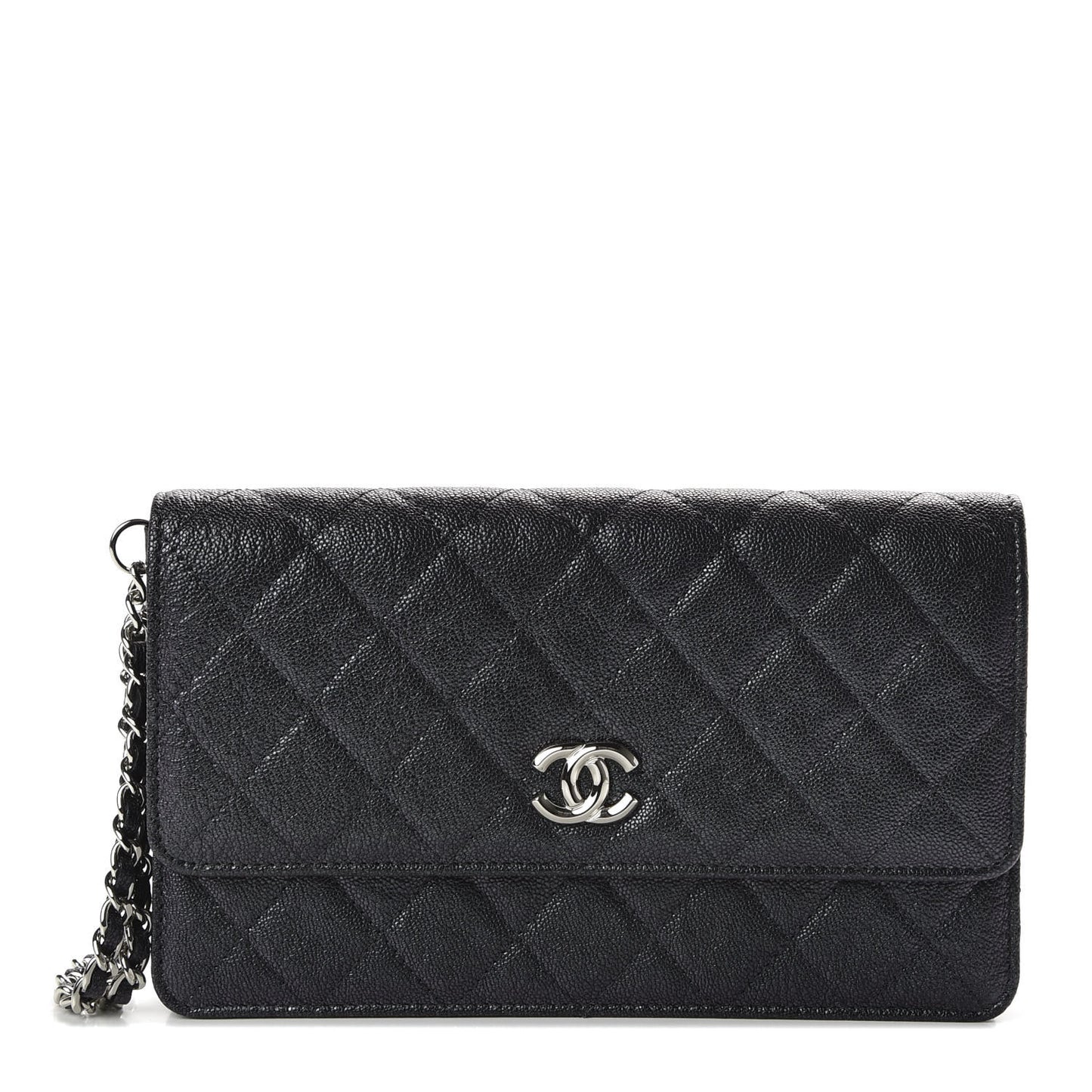 Iridescent Caviar Quilted Classic Pouch Clutch Black