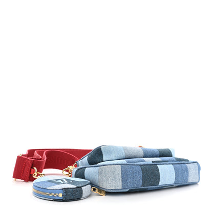 Louis Vuitton Denim Damier Monogram Patchwork Multi Pochette Accessories Blue Rouge 4 of 13