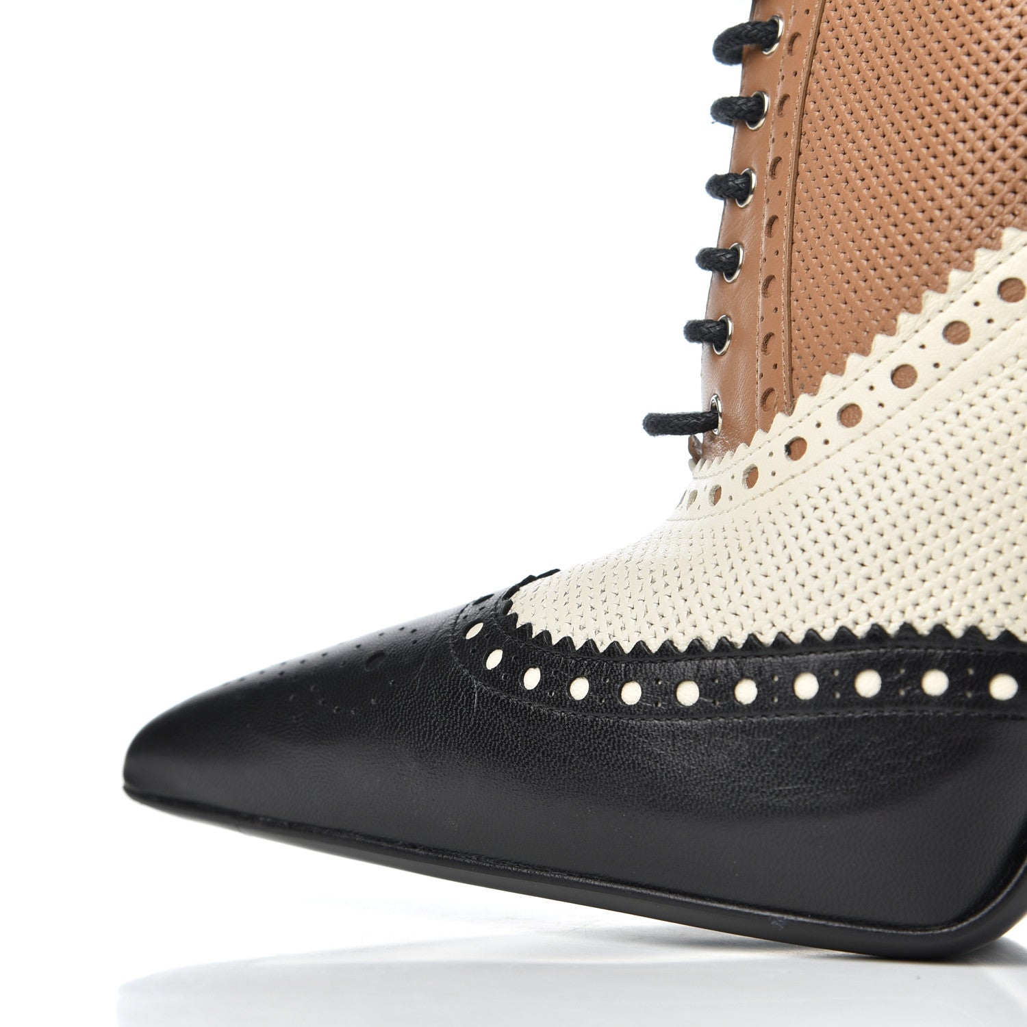 Gucci Malaga Kid Womens Gia Brogue Lace Up Stilettos 39.5 Black Brown 11 of 14
