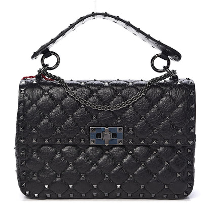 Valentino Garavani Craquele Nappa Medium Rockstud Spike Shoulder Bag Black 1 of 9