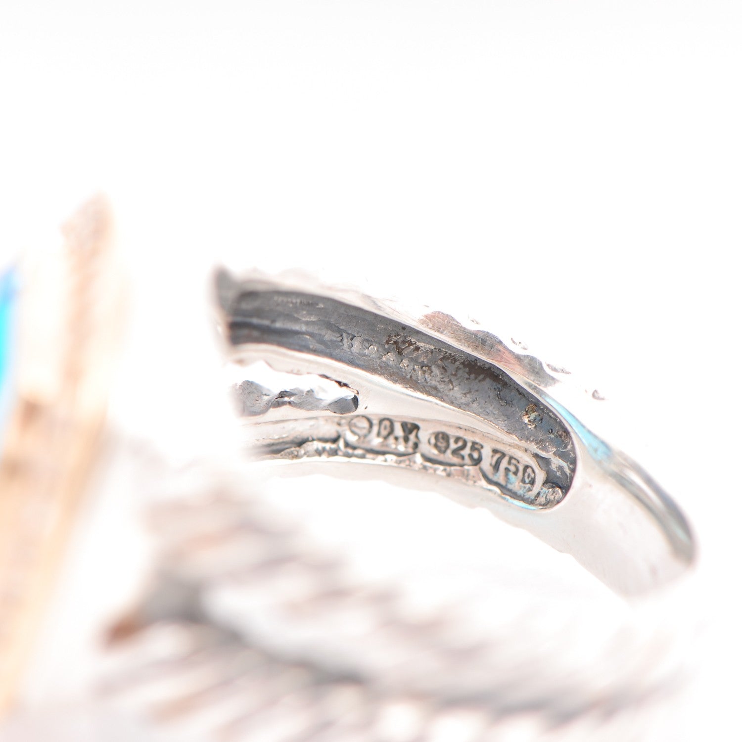 David Yurman Sterling Silver 18K Yellow Gold Diamond Blue Topaz 11mm Albion Ring 53 6.5 7 of 8