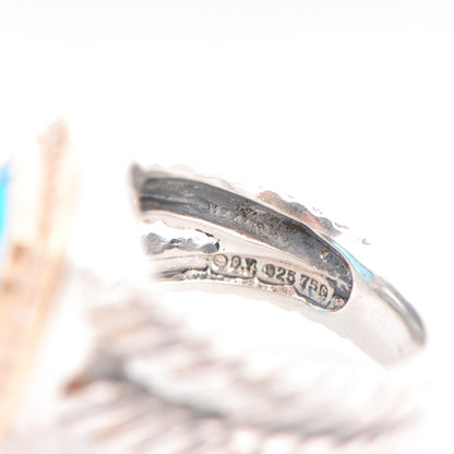David Yurman Sterling Silver 18K Yellow Gold Diamond Blue Topaz 11mm Albion Ring 53 6.5 7 of 8