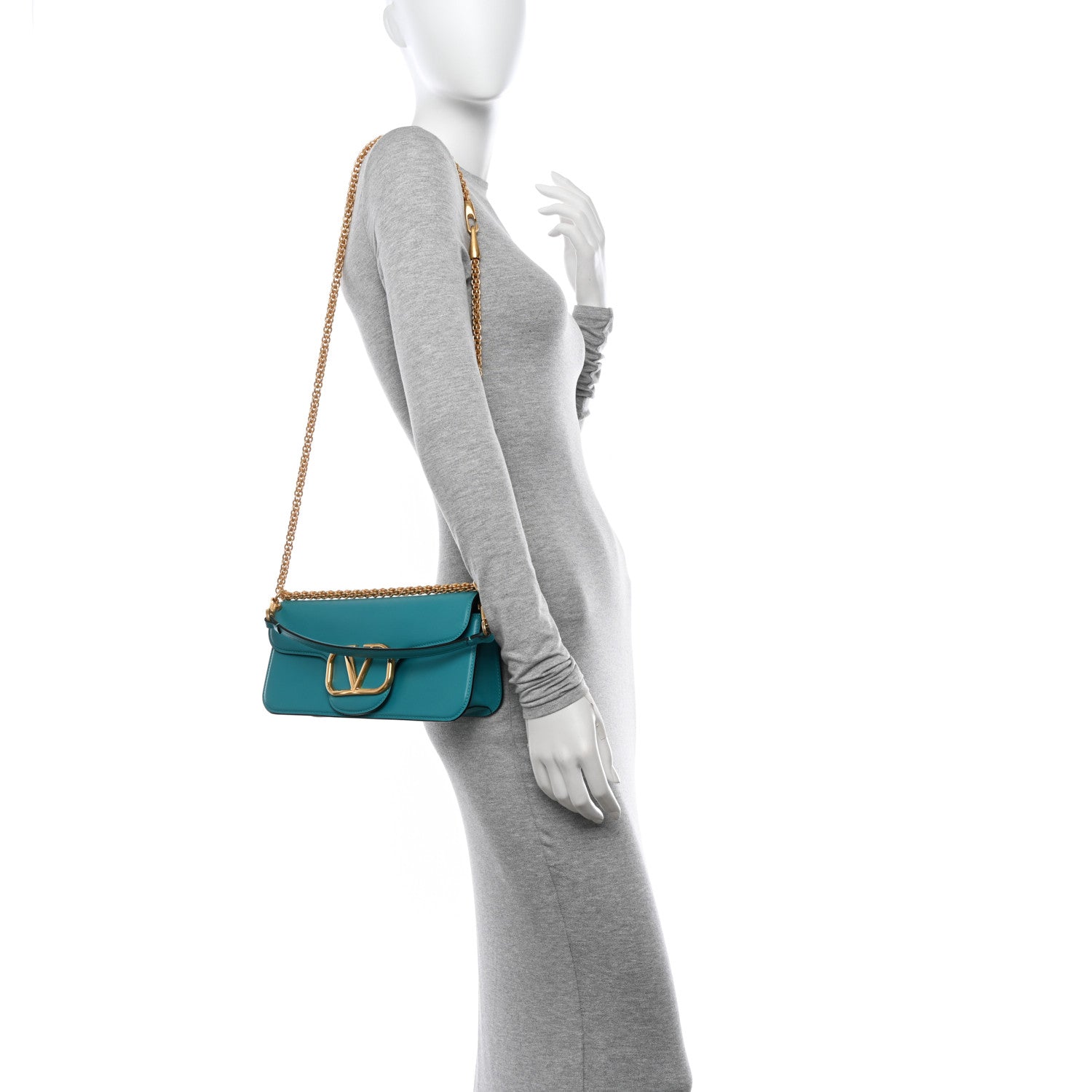 Valentino Garavani Calfskin Vlogo Loco Shoulder Bag Peacock 2 of 10