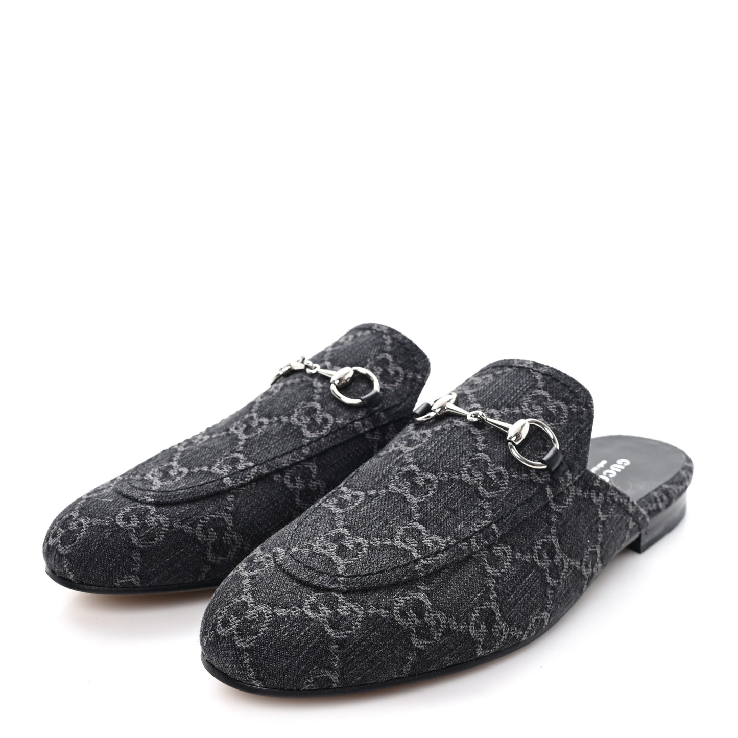New Denim GG Malaga Kid Womens Princetown Slippers 37.5 Grey Black