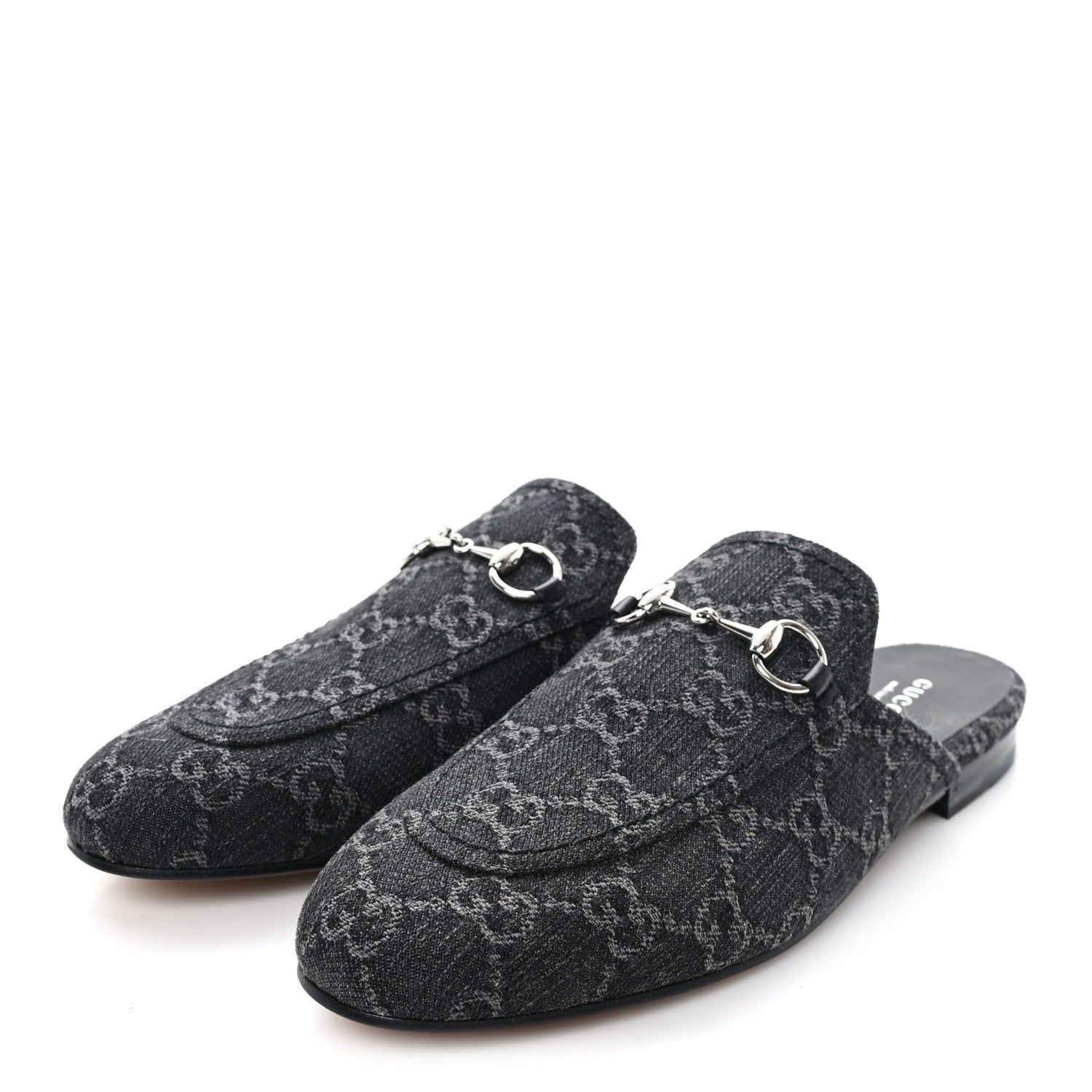 Gucci New Denim GG Malaga Kid Womens Princetown Slippers 37.5 Grey Black 4 of 10