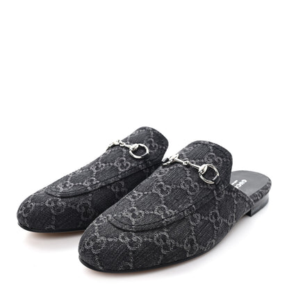 Gucci New Denim GG Malaga Kid Womens Princetown Slippers 37.5 Grey Black 4 of 10