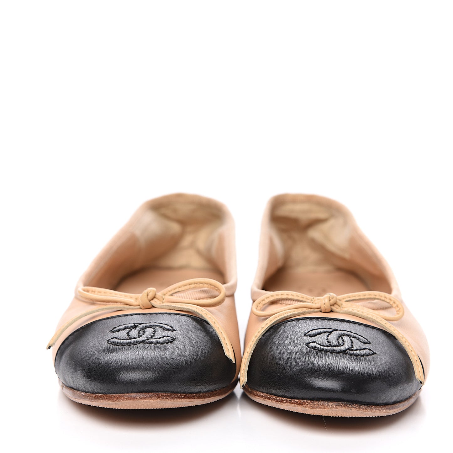 Lambskin Cap Toe Ballerina Flats 39 Beige Black