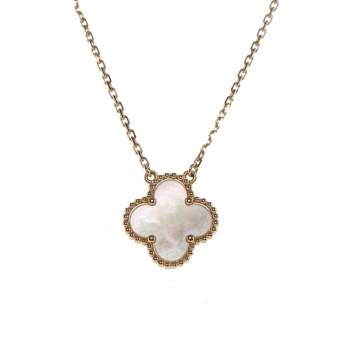 18K Yellow Gold Mother of Pearl Vintage Alhambra Pendant Necklace
