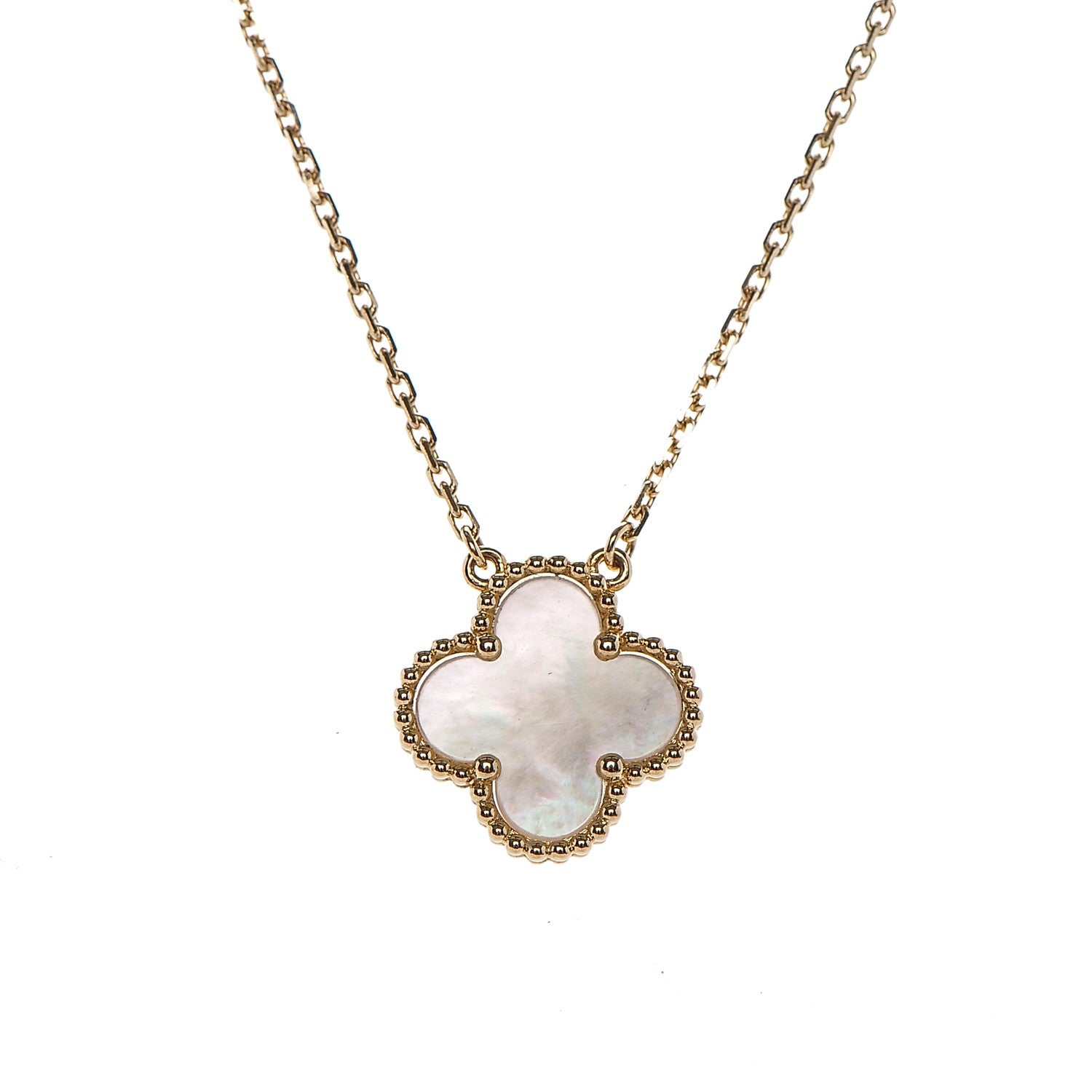 Van Cleef & Arpels 18K Yellow Gold Mother of Pearl Vintage Alhambra Pendant Necklace 4 of 6