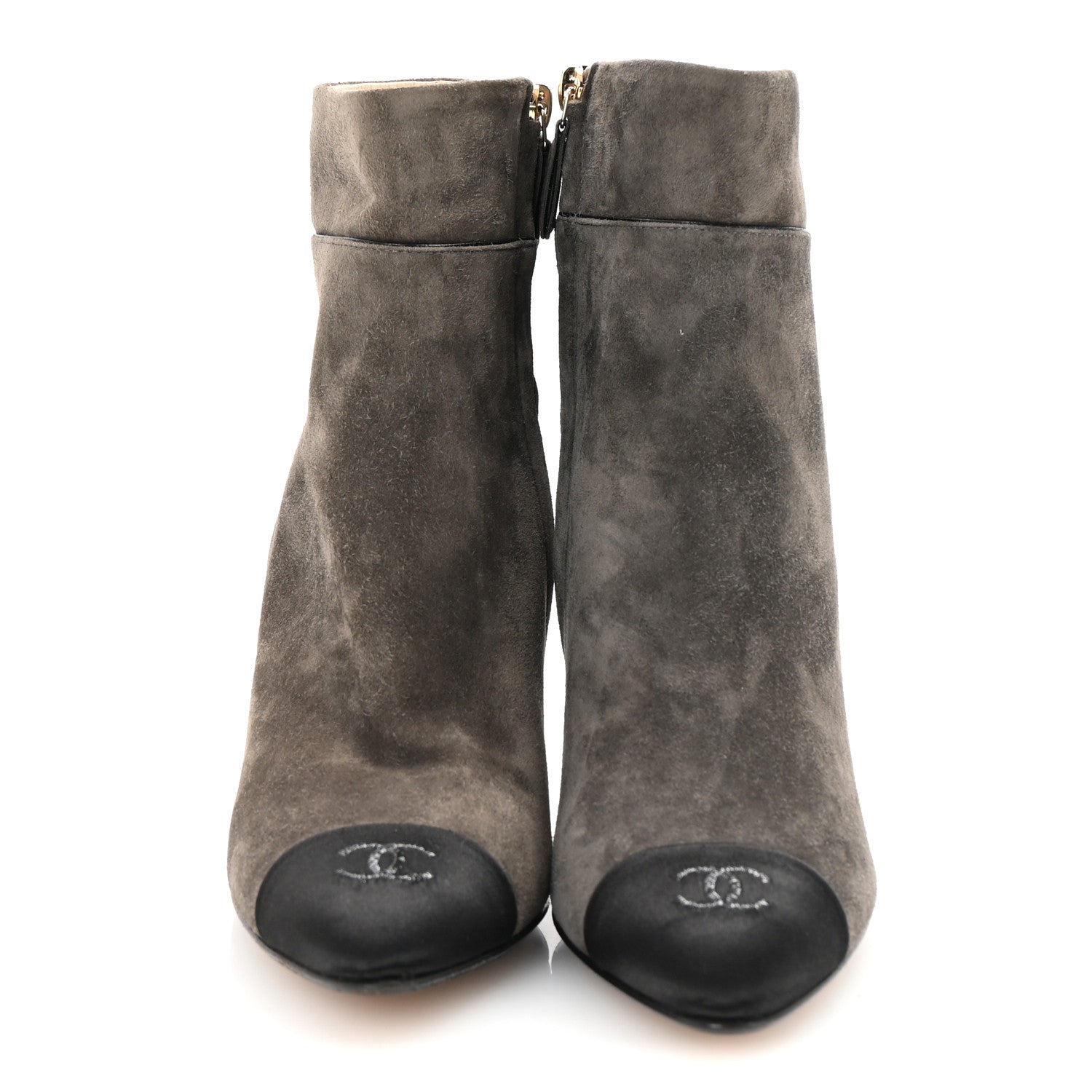 Chanel Suede Calfskin Satin Cap Toe Short Boots 38 Grey Black 3 of 10