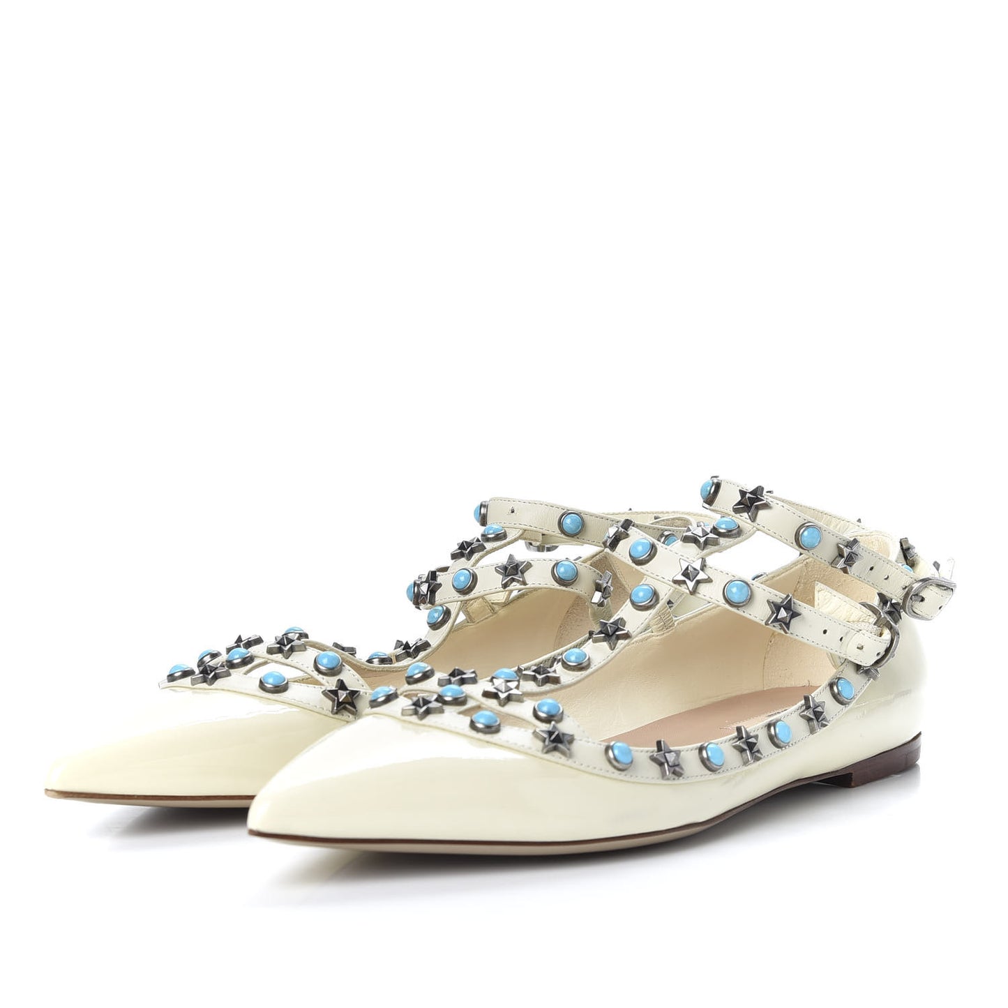Patent Rockstud Rolling Cage Ballerina Flats 39 Ivory