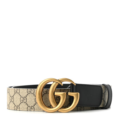 Gucci GG Supreme Monogram Matte Plutone Calfskin Double G 40mm Belt 80 32 Beige Ebony Black 1 of 3