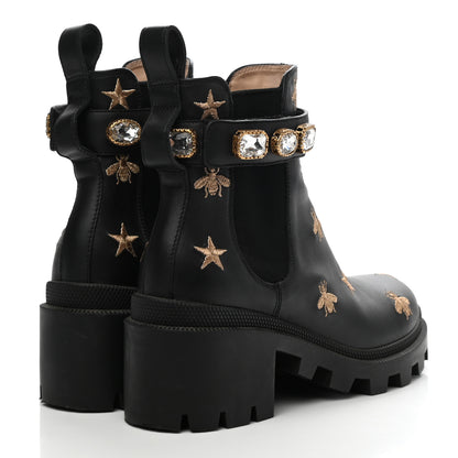 Gucci Calfskin Bee Star Embroidered Belt Ankle Boots 35 Black 4 of 8