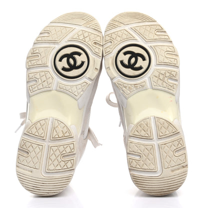 Chanel Suede Calfskin Fabric CC Sneakers 38 White 5 of 7