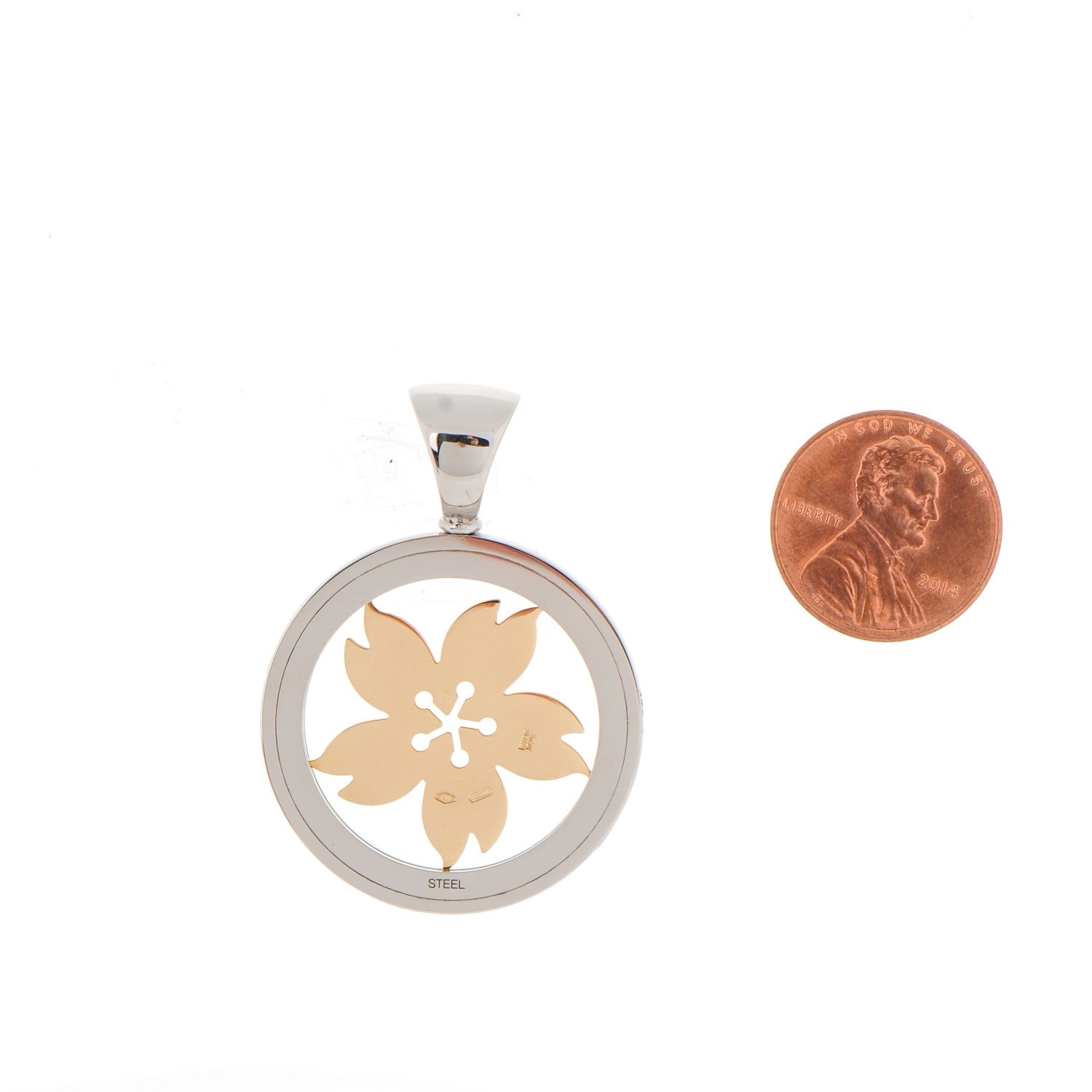 Bulgari Stainless Steel 18K Yellow Gold Large Tondo Sakura Flower Pendant 2 of 4