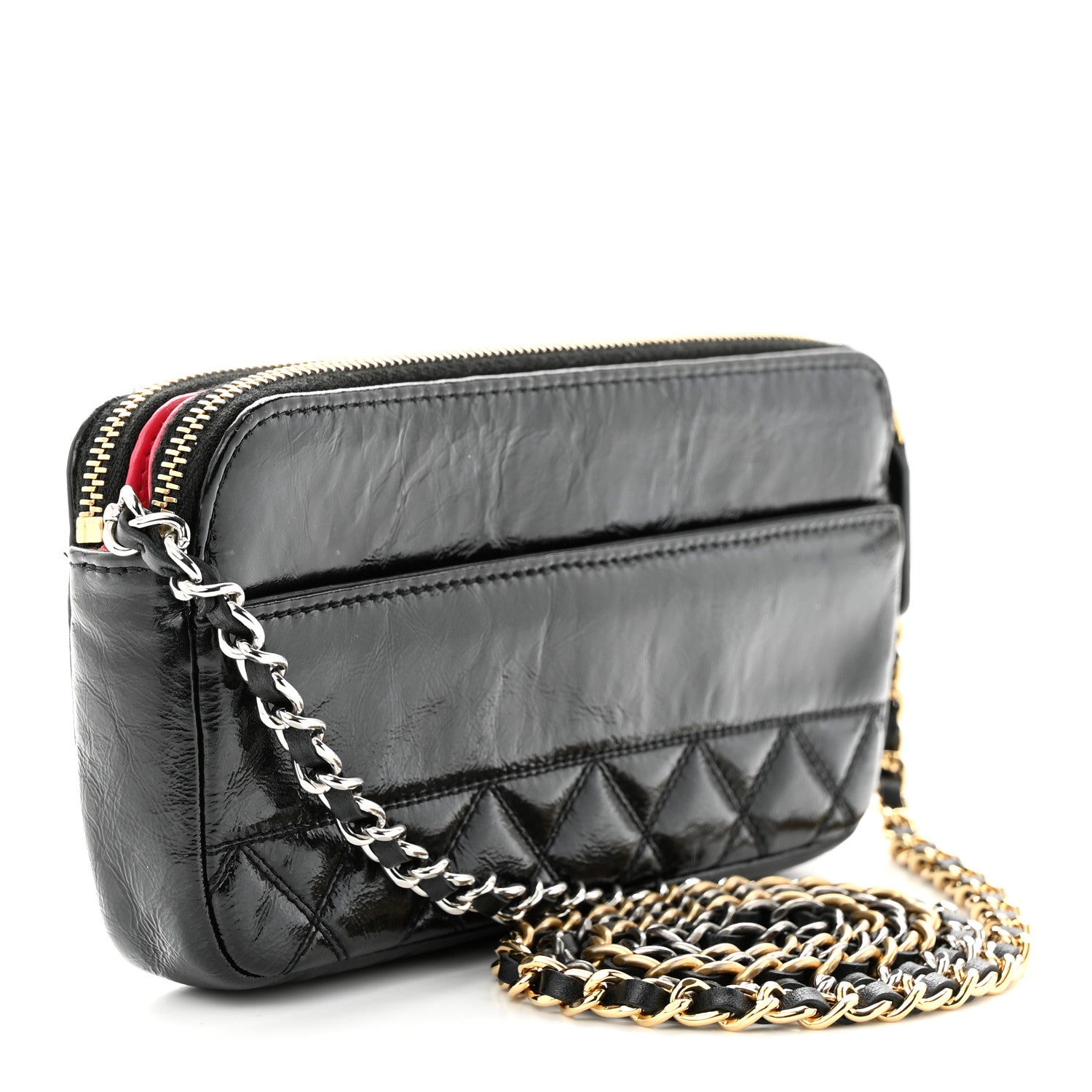 Chanel Glazed Aged Calfskin Quilted CC Small Clutch With Chain Black 3 of 14