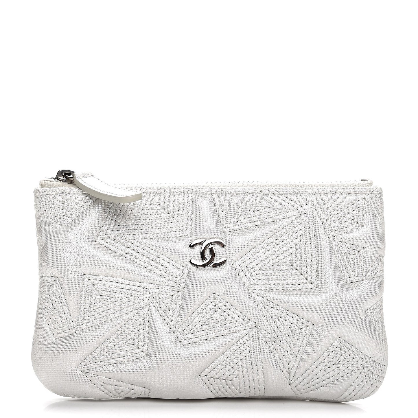 Metallic Lambskin Star Embossed Coin Purse Case Silver