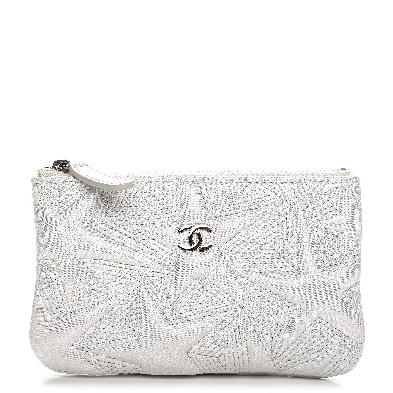 Chanel Metallic Lambskin Star Embossed Coin Purse Case Silver 1 of 8