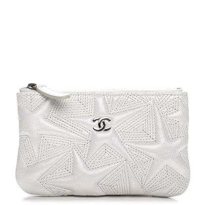 Chanel Metallic Lambskin Star Embossed Coin Purse Case Silver 1 of 8