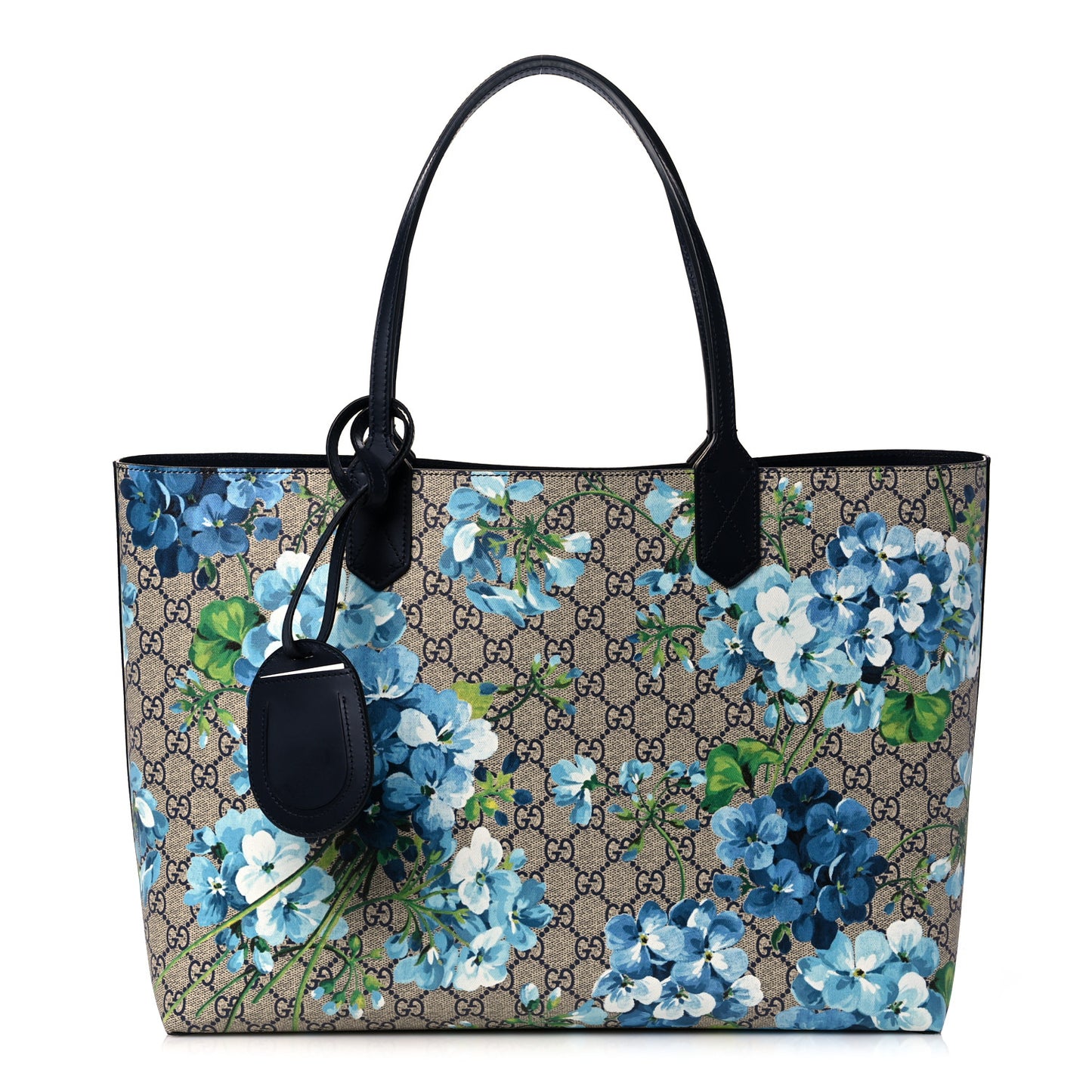 GG Supreme Monogram Blooms Medium Reversible Tote Beige Blue Navy