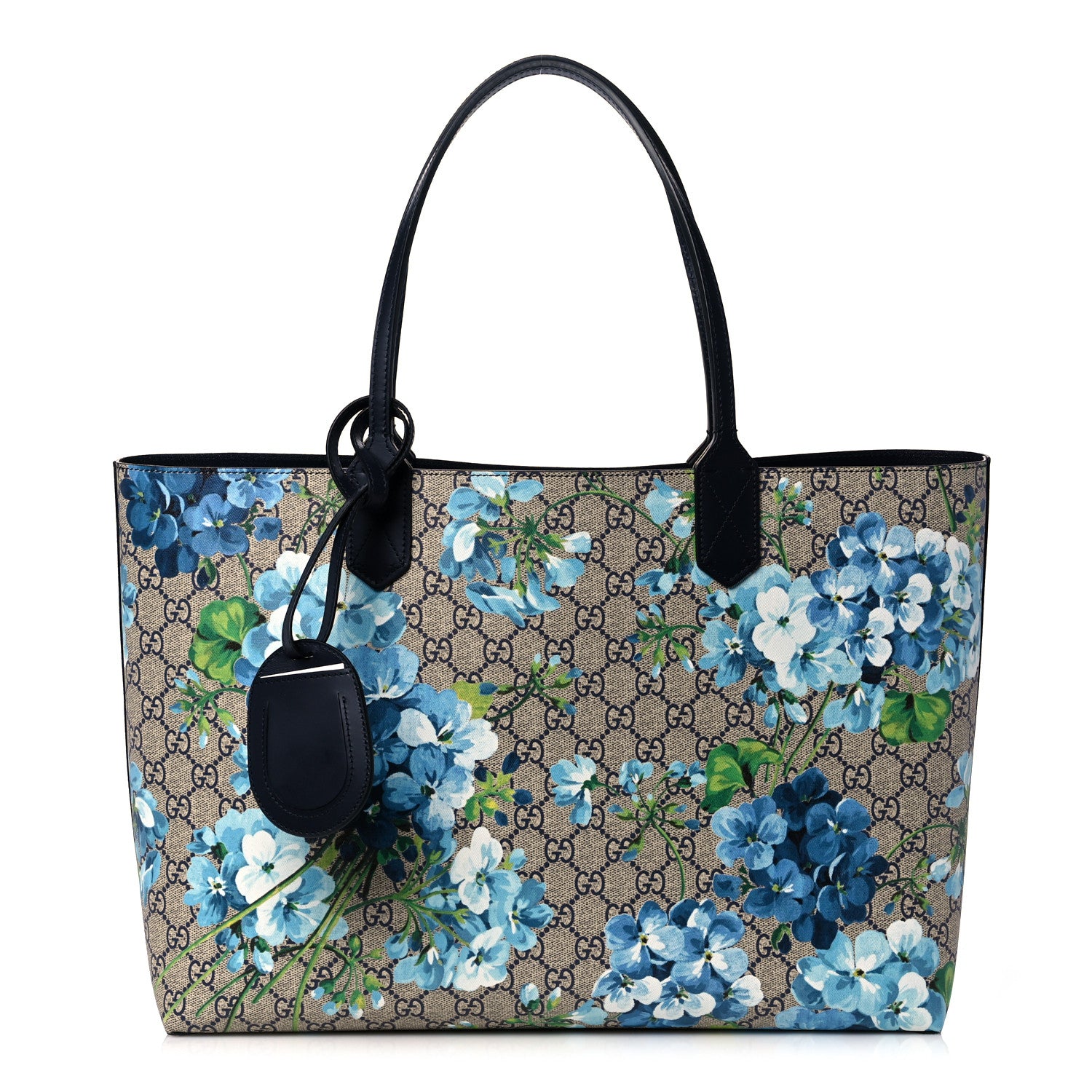 Gucci GG Supreme Monogram Blooms Medium Reversible Tote Beige Blue Navy 1 of 16