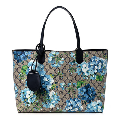 Gucci GG Supreme Monogram Blooms Medium Reversible Tote Beige Blue Navy 1 of 16