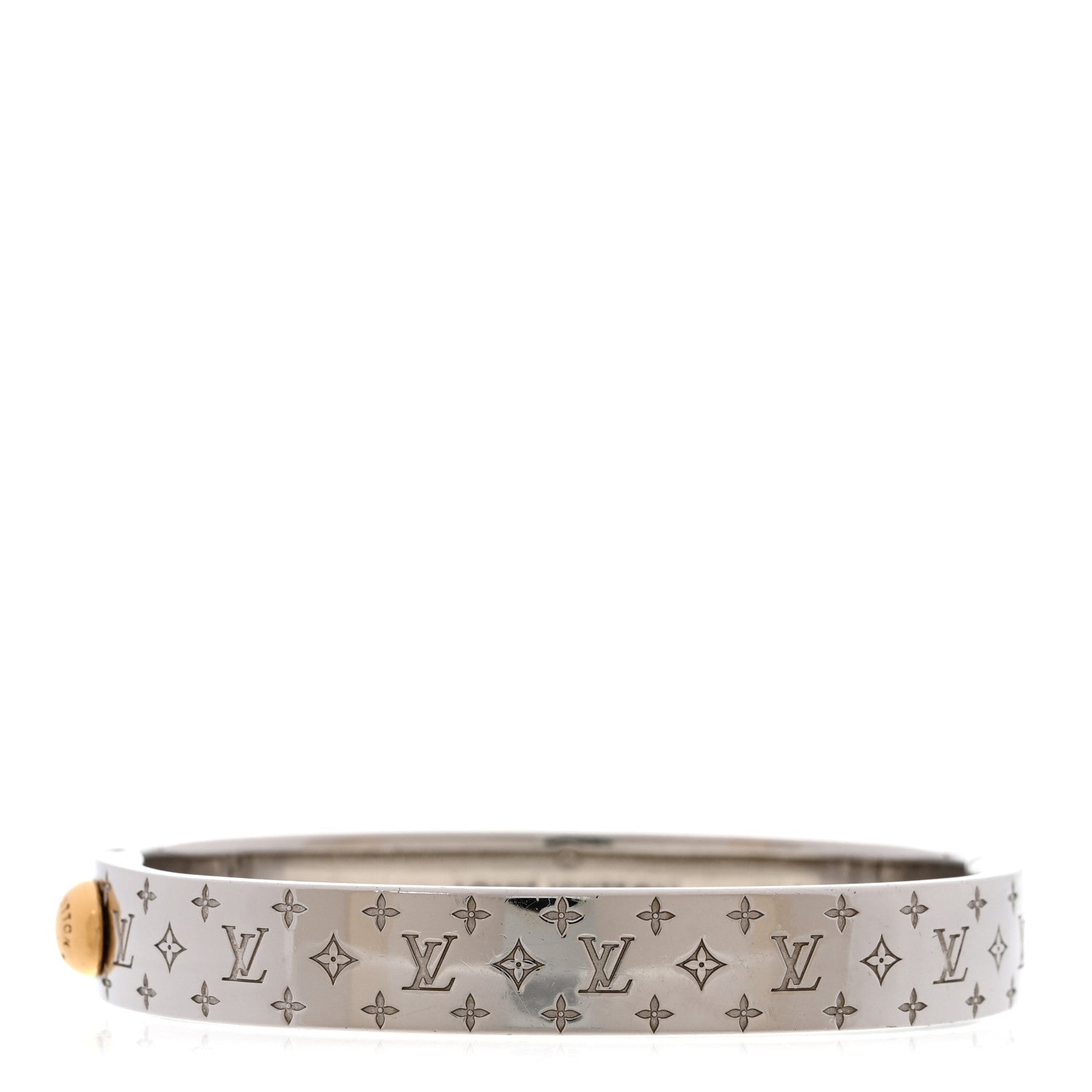 Louis Vuitton Brass Palladium Plated Nanogram Cuff S Silver 1 of 7