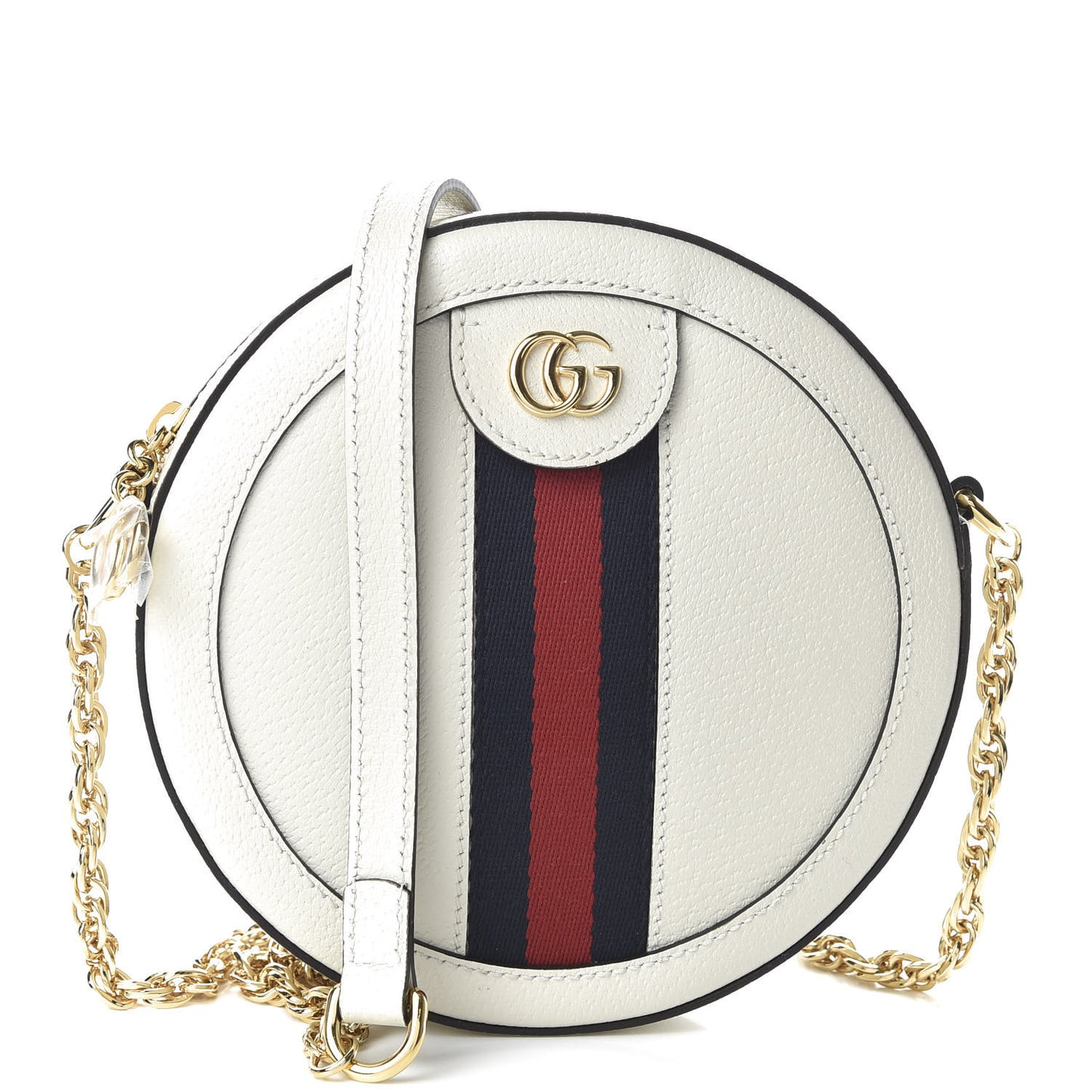Textured Calfskin Web Mini Ophidia Round Shoulder Bag Mystic White