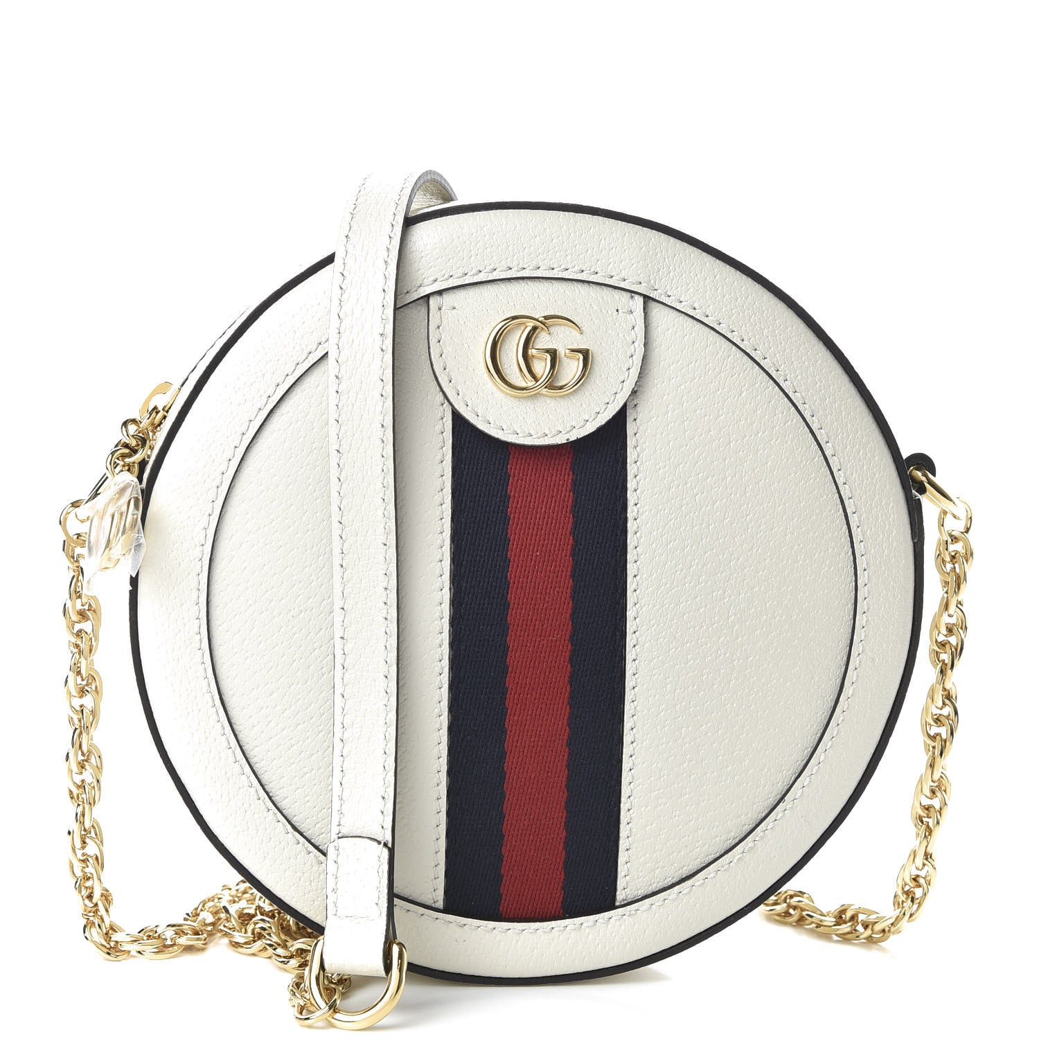 Gucci Textured Calfskin Web Mini Ophidia Round Shoulder Bag Mystic White 1 of 10