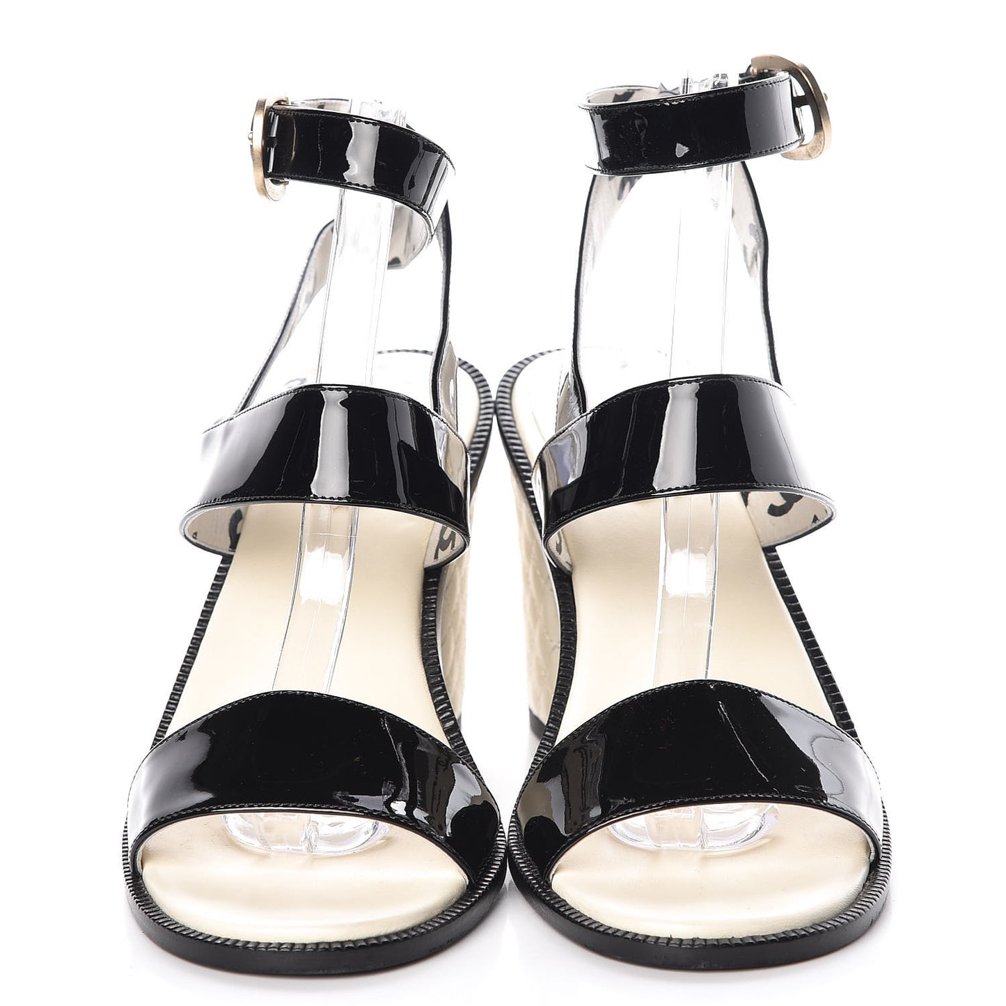Patent Calfskin Quilted Heel Sandals 36.5 Black White