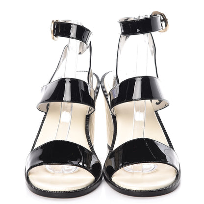 Chanel Patent Calfskin Quilted Heel Sandals 36.5 Black White 2 of 9