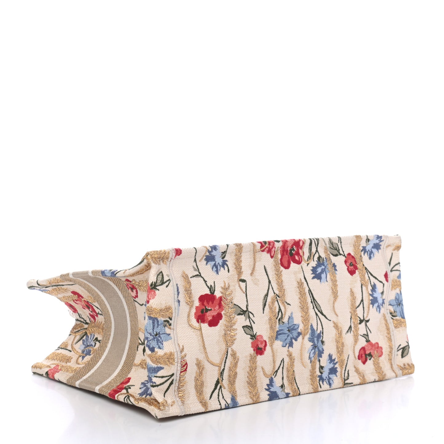 Canvas Embroidered Medium Hibiscus Book Tote Beige Multicolor