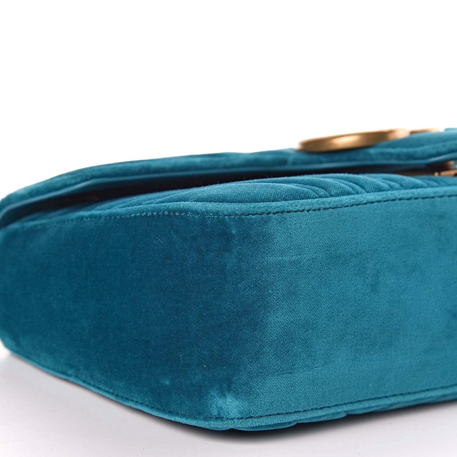 Gucci Velvet Matelasse Small GG Marmont Shoulder Bag Pavone Cyan 8 of 10